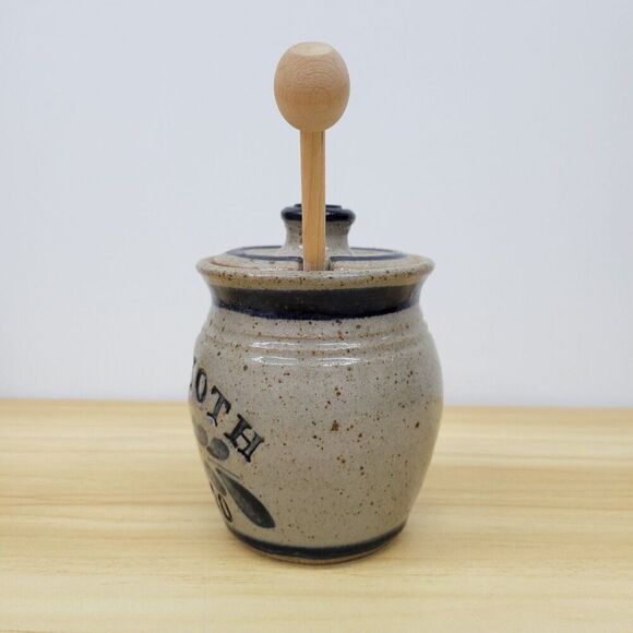 Plimoth 1620 Stoneware Honey Pot with Lid and Dipper – Historic Reproduction - Picture 2 of 12